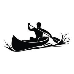 Fototapeta premium Canoe paddling Silhouette, Vector, Icon, Logo, White Background.