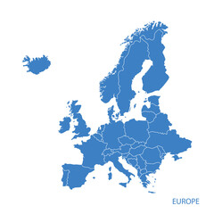 Fototapeta premium Europe map blue flat design