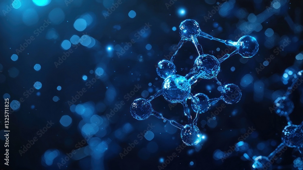 Aufkleber abstract rendering of a molecular structure against a dark blue background