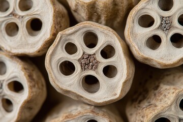 Fototapeta premium Dried Lotus Seeds: A Closeup Insight into Asian Agriculture and Cultural Heritage