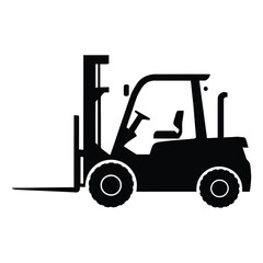 Fototapeta premium Forklift Lifting Silhouette, Vector, Icon, Logo, White Background.