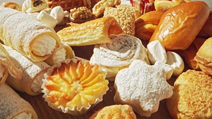 Explore delicious baked goods and desserts from a local bakery showcasing various sweet treats and pastries