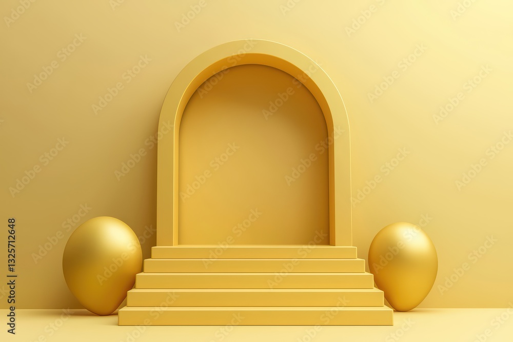 Aufkleber conceptual 3d illustration of a career path journey in a professional setting with golden elements