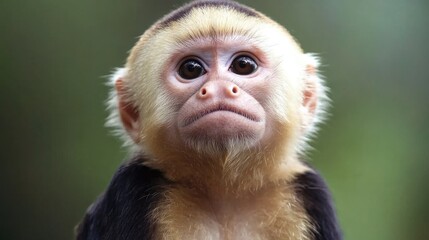 Solitary White-Headed Capuchin Monkey (Cebus capucinus) Portrait in Lush Costa Rican Wilderness