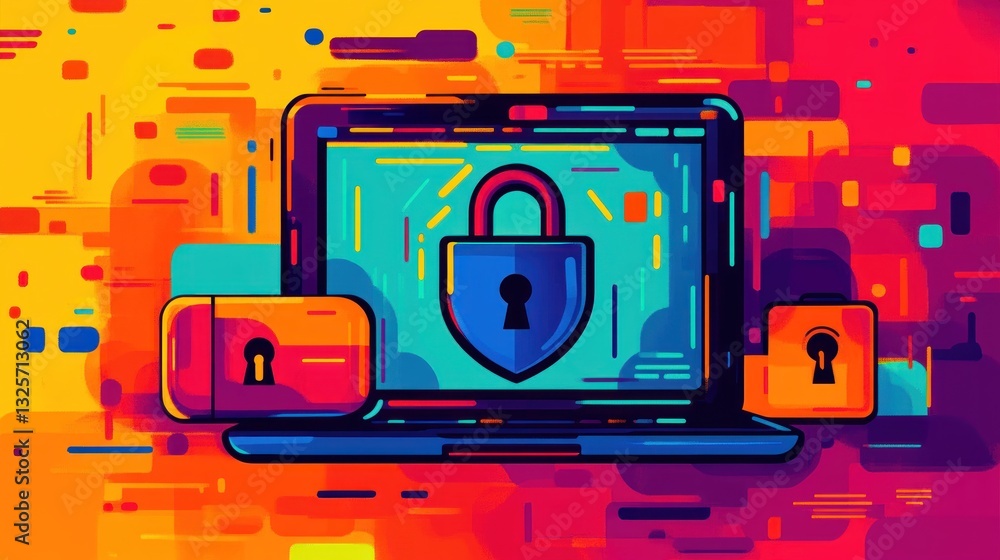 Aufkleber a computer screen and padlocks symbolizing cyber security protection