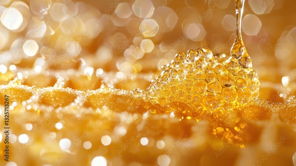 Poster Golden honeycomb with flowing honey creating a delicious image