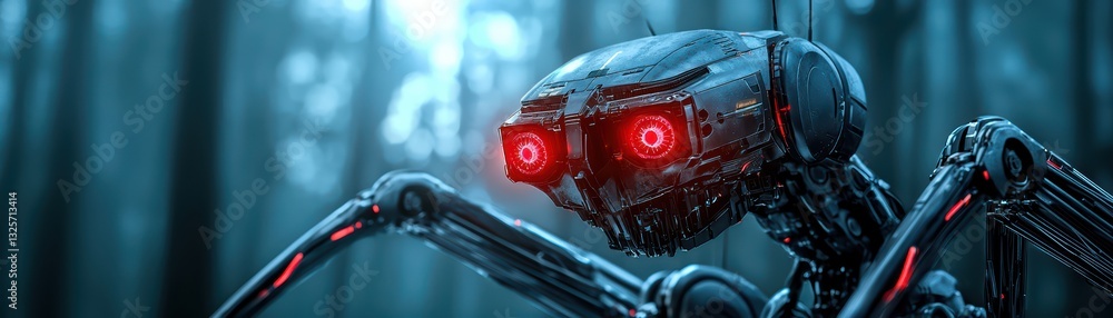 Poster futuristic robotics concept featuring intelligent ai-driven automation in an enigmatic environment