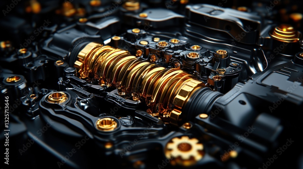 Aufkleber detailed close up image displaying complex engine mechanisms and components