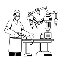 A glyph illustration of robot surgery 

