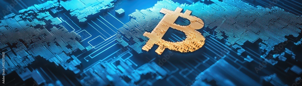 Poster big finance concept with bitcoin icon on digital background representing symbolic value