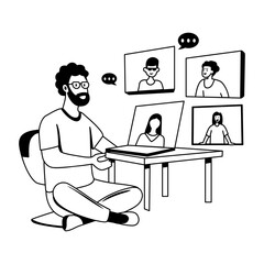 A glyph illustration of a man taking virtual training 
