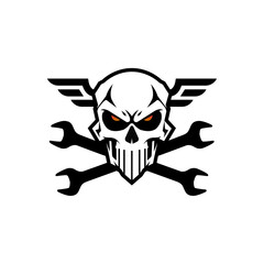 Monochrome logo vector pattern on the theme of moto with skull and wrench template