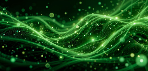Abstract Green Energy Wave Background  Nature  Technology  Particles  Flow  Light