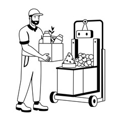 A glyph illustration of a man doing smart grocery 

