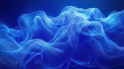 A close-up view of a vibrant blue fabric, showcasing its rich texture and intricate weave, set against a deep black background that enhances the fabric's vivid color and detail.