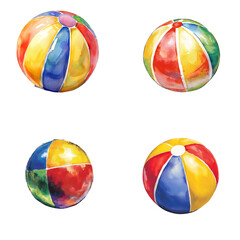 Colorful beach balls in a playful setting summer fun watercolor art bright environment top view vibrant concept