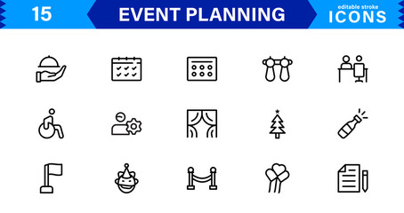 Event Planning Icon Set. High-Quality Icons for Event Organization, Management, Scheduling, and Party Planning Solutions
