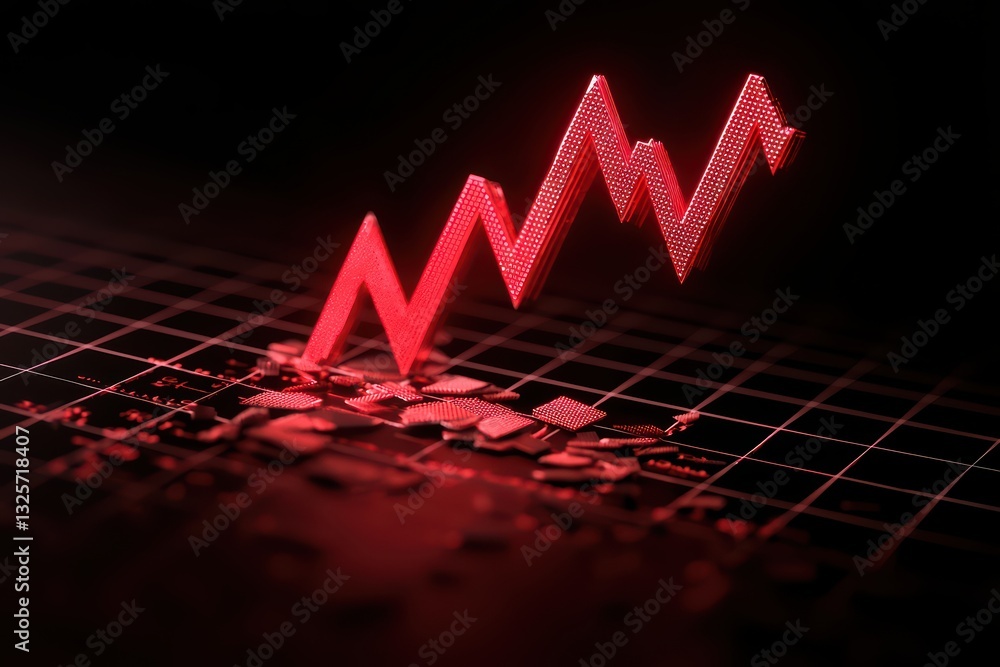 Aufkleber futuristic financial crash concept with holographic red growth chart and broken data points