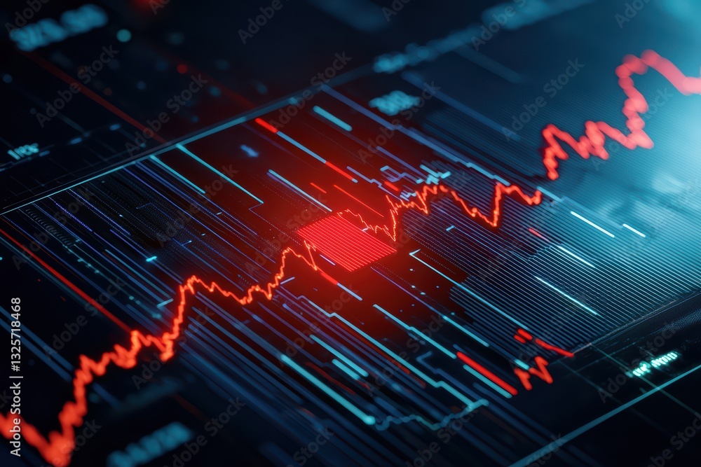 Poster futuristic financial crash concept with holographic graphs and data visualization elements