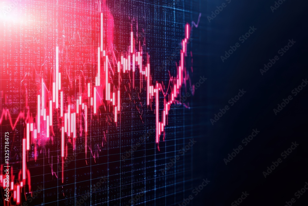 Poster futuristic financial crash concept with holographic chart and red data visualization
