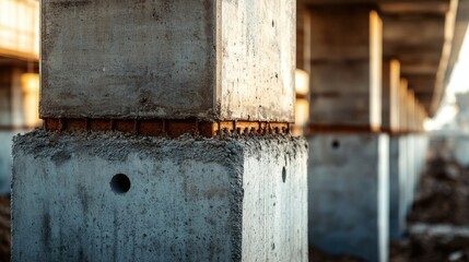 Concrete Pillars Under Construction with a Focus on Structural Support and Construction Materials in Urban Environment