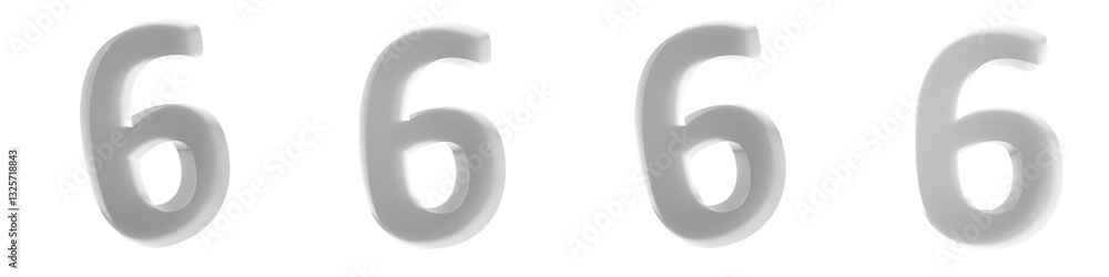 Poster set of 3d 4 white frosted glass number 6 shapes isolated on a transparent background. 3d elements fo