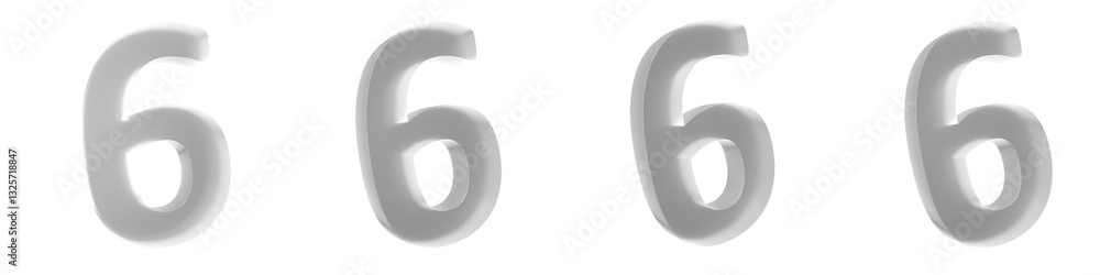 Poster set of 3d 4 white frosted glass number 6 shapes isolated on a transparent background. 3d elements fo
