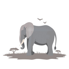 Naklejka premium Majestic elephant standing in savanna landscape, wildlife symbolism