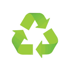 Obraz premium Minimalist recycling symbol with green arrows on white background, sustainability