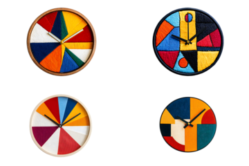 Colorful modern wall clocks stylish home decor artful designs vibrant environment top-down view time management concept