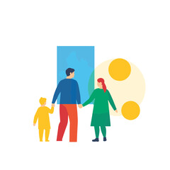 Abstract family interaction with geometric shapes, concept of togetherness