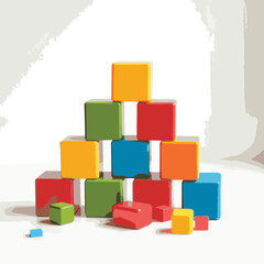 Fototapeta premium Colorful building blocks arranged in pyramid shape on tabletop, growth symbolism