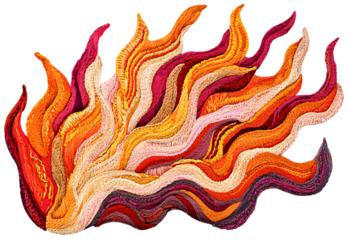 Dynamic abstract flames artwork studio setting textile design vibrant colors close-up view contemporary concept