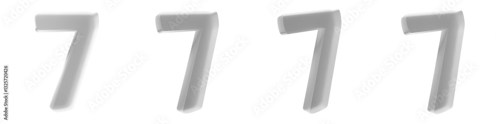 Poster set of 3d 4 white frosted glass number 7 shapes isolated on a transparent background. 3d elements fo