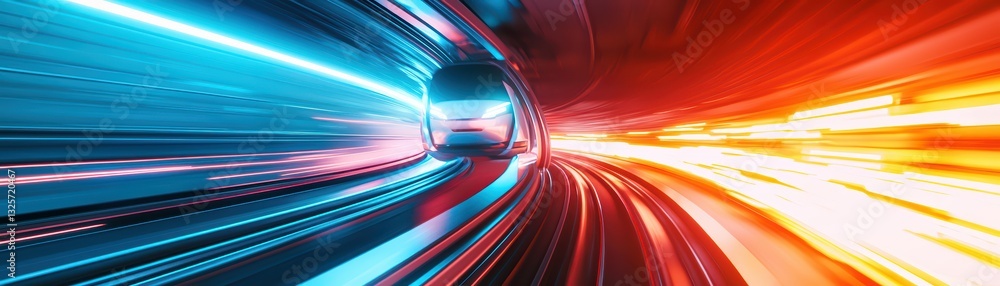 Poster futuristic concept of a high-speed train in a hyperloop style with dynamic motion effects