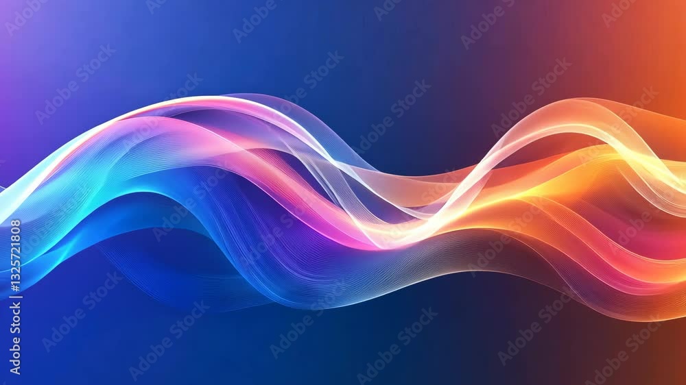 Poster dynamic abstract waves in vivid colors flowing across a blue background