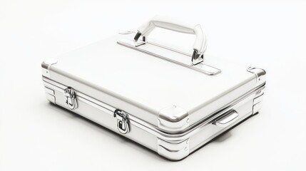 Silver briefcase studio shot, white background