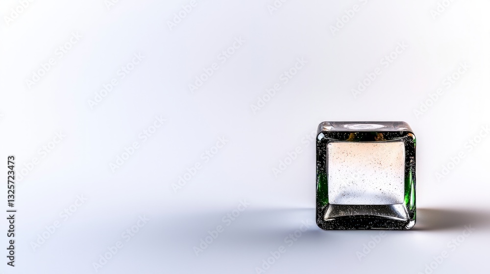 Poster transparent cube glass block 3d render minimalist modern design element studio shot