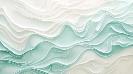 Fototapeta premium Rippled forest waves in pastel mint and shimmering cream plain background