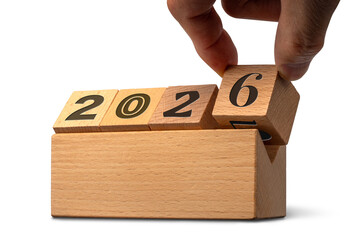 2026年を表示する木製のキューブ