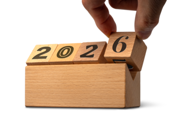 2026年を表示する木製のキューブ