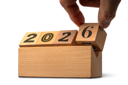 2026年を表示する木製のキューブ