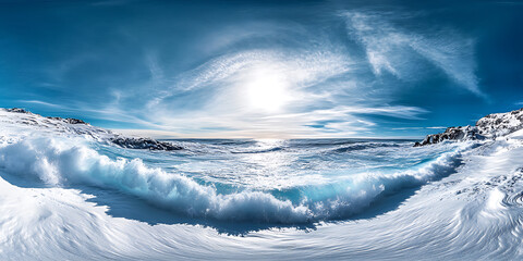 Powerful Ocean Wave Curling Under a Bright Blue Sky for an Energetic and Dynamic Scene