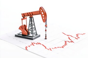 Isolated Pumpjack Model on Financial Chart Representing Petroleum Economy Concept
