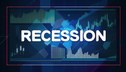 Defects and interference the video signal, Visual representation of recession with financial graphs and statistics overlay.