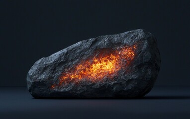 Rock illuminated by bright orange glow creating an otherworldly atmosphere in a dark environment