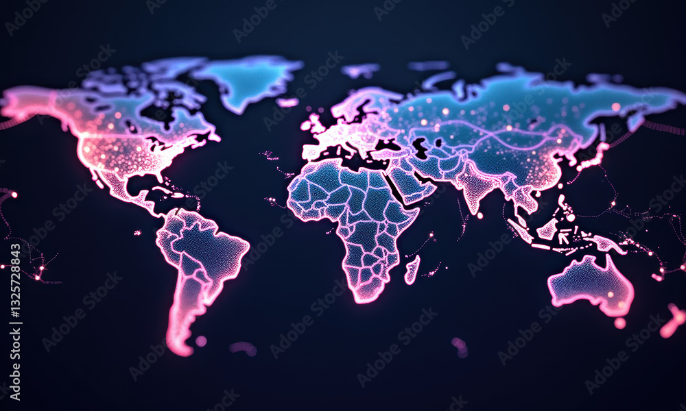 Poster global network connection, world map - global connectivity