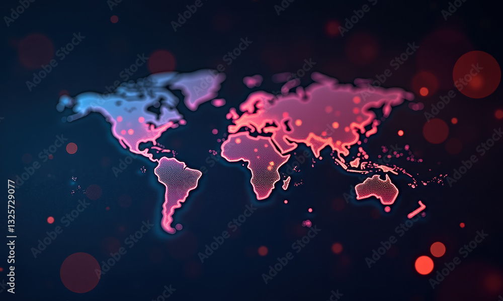 Poster global network connection world map - global connectivity
