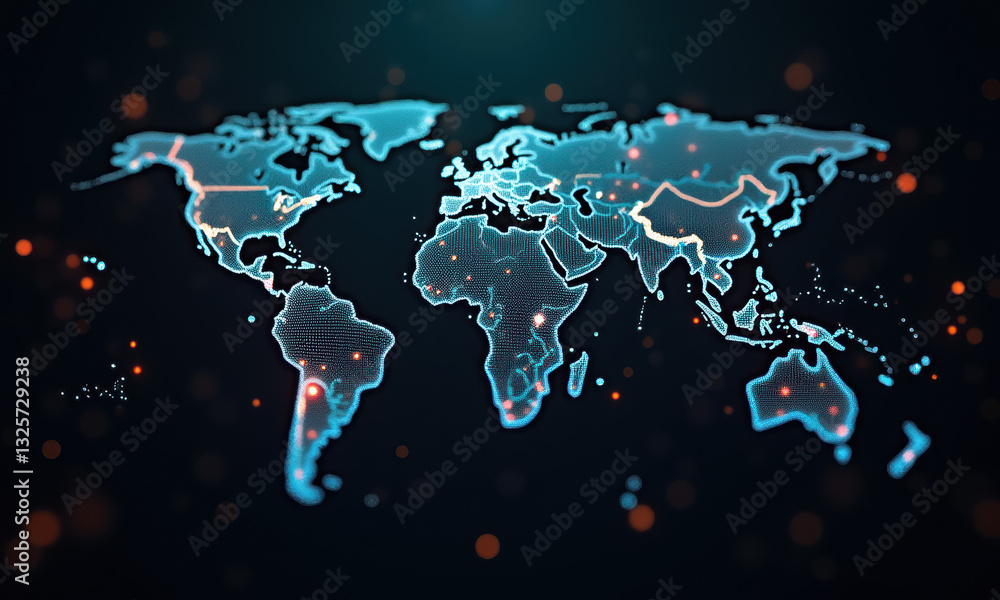 Poster global network connection world map - global connectivity