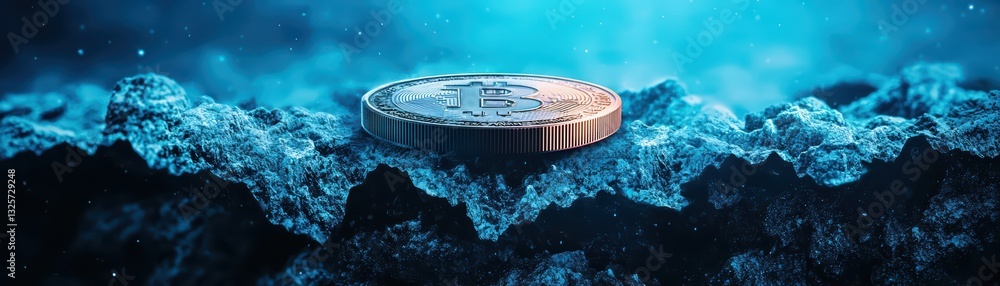 Poster surreal concept of inflation effect with bitcoin on abstract background in vivid colors
